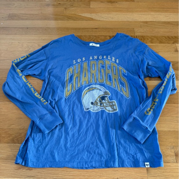 Women's Blue Distressed Los Angeles Chargers Tom Cat 100% Cotton long Sleeve Top - Picture 5 of 11